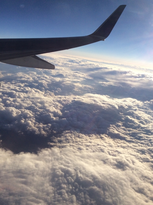 飛行機の窓から夏の雲